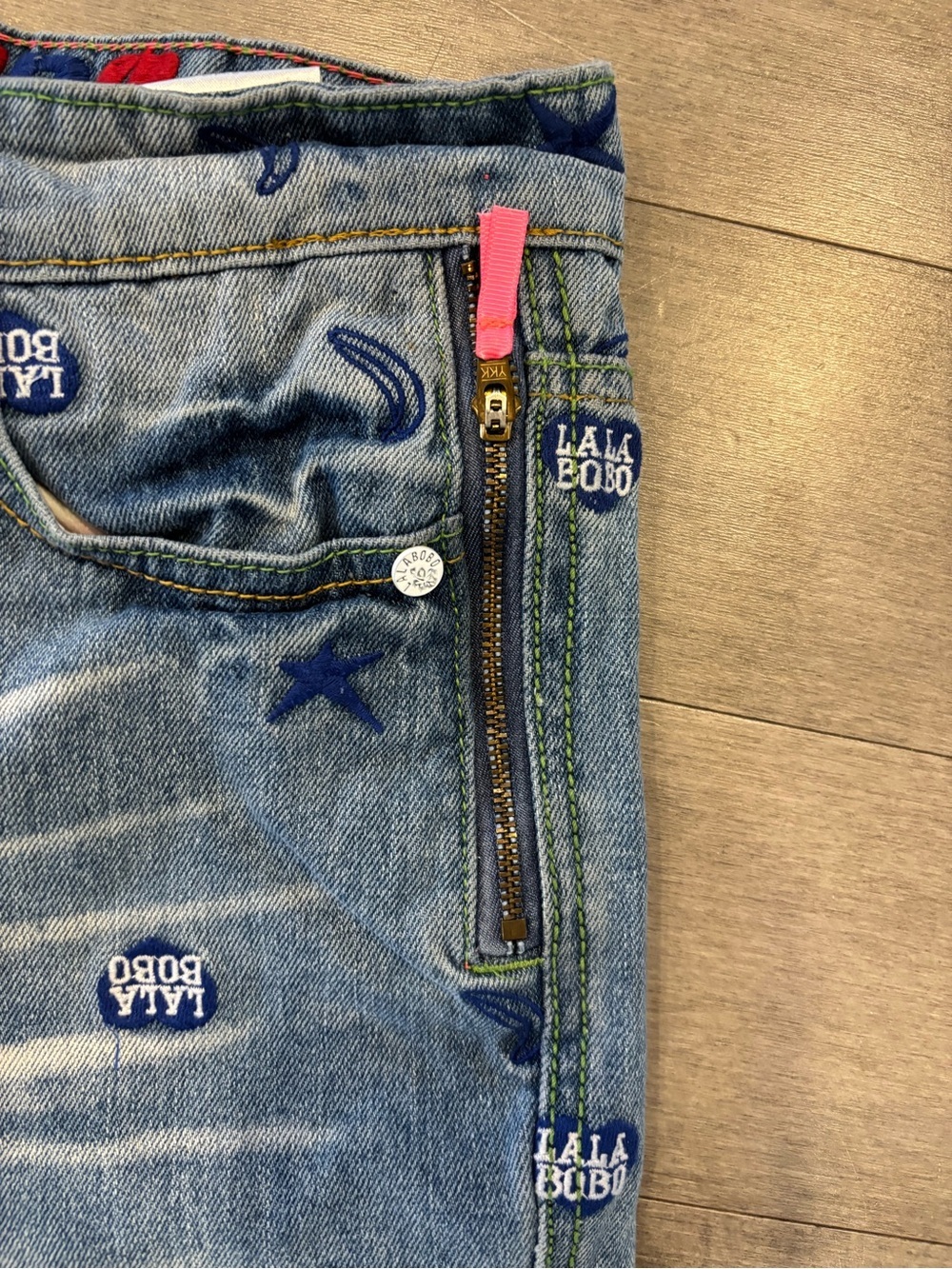 Women's Blue Embroidered Denim Shorts - Picture 7 of 15